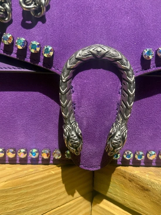 RARE Gucci Dionysus Purple Suede Crystal Chain Purse - Picture 5 of 15